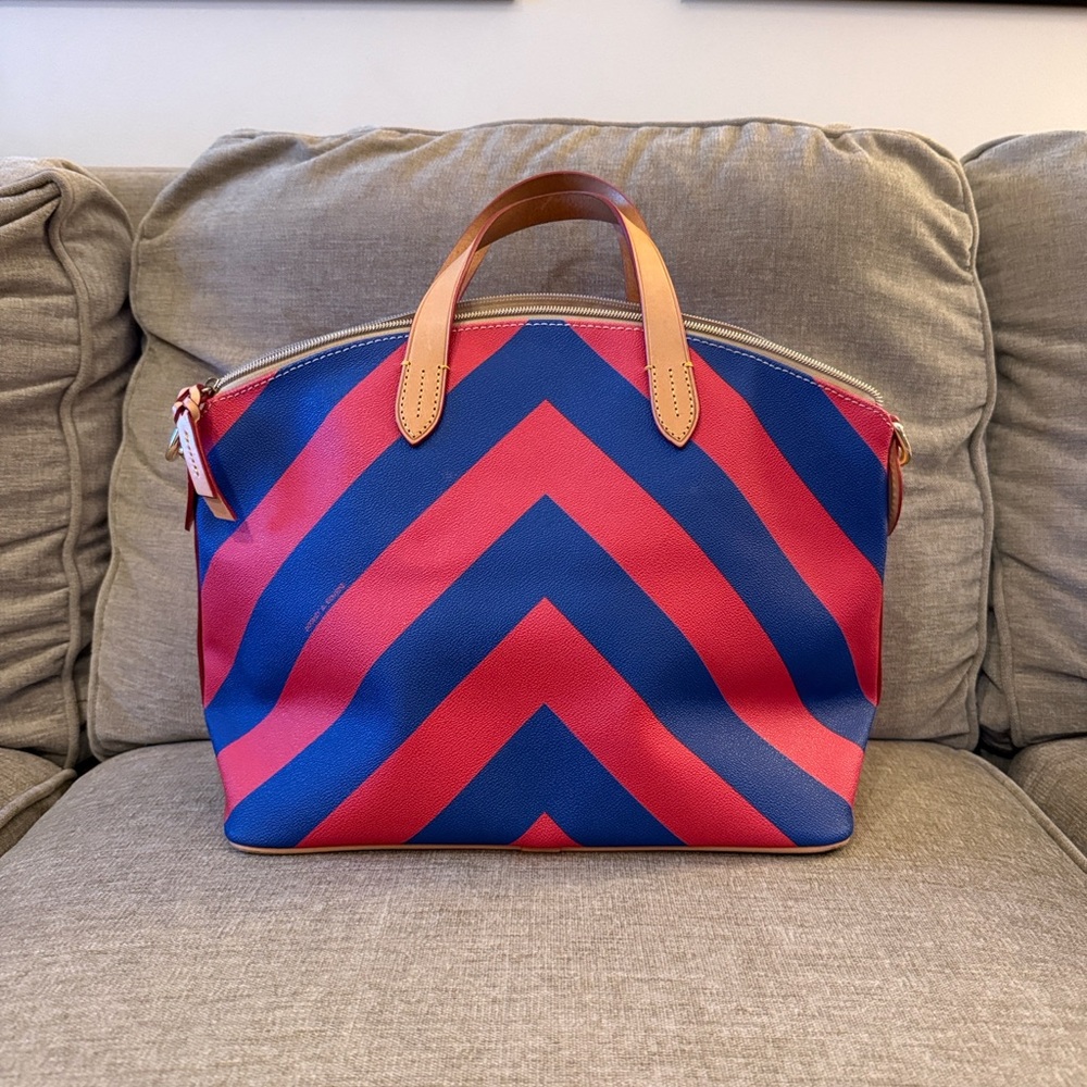 Dooney & Bourke Red and Blue Chevron Satchel - Picture 2 of 6